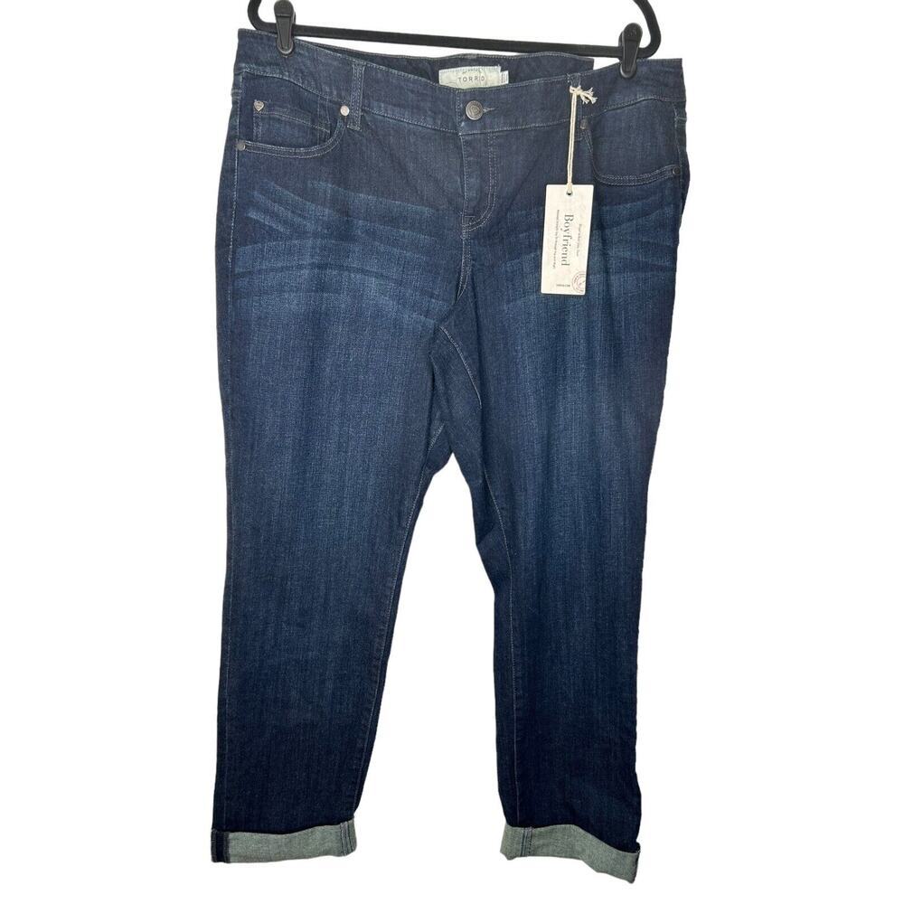 Torrid Jeans Womens Size 18 Boyfriend Dark Wash Cuffed Mid Rise Stretch‎ Denim
